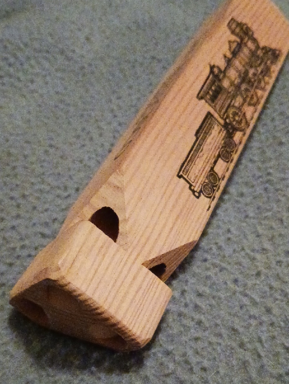 Wooden Train Whistle with Engraved Locomotive - Light Wood From San Francisco